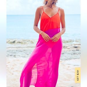 Lulus Seaside Retreat Coral Red and Magenta Maxi Cover-Up size XS